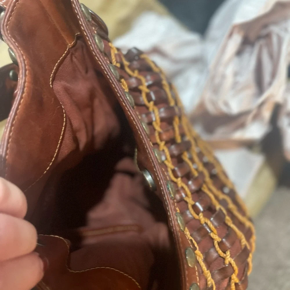 Kooba Brown Leather Studded Hobo Shoulder Bag